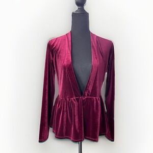 ModCloth Velvet Peplum‎ Top Womens XS Burgundy Long Sleeve Witchy Whimsygoth